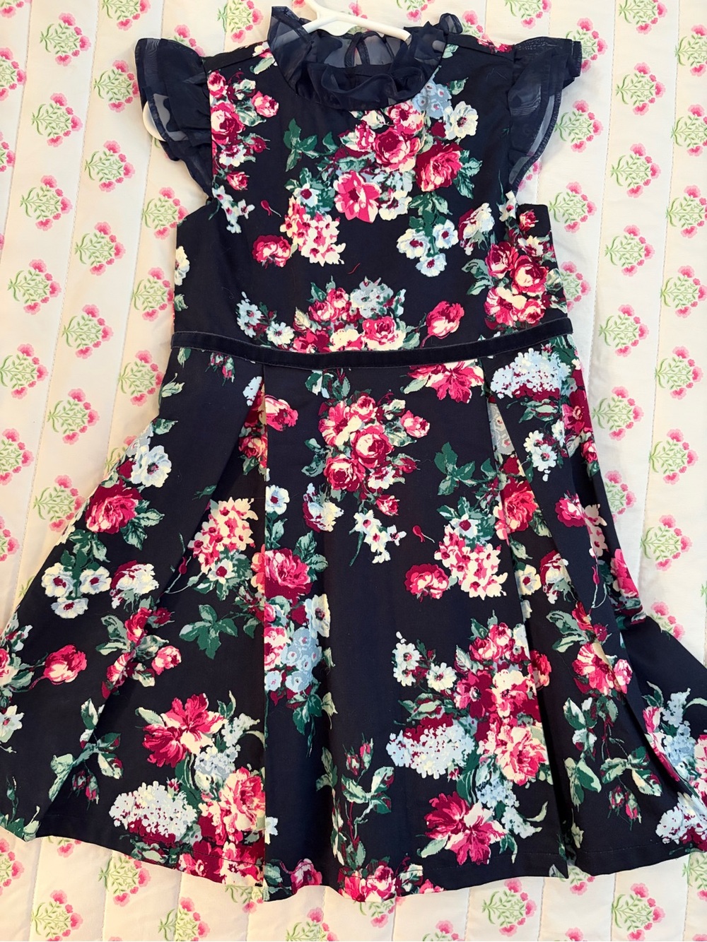 Janie and Jack Girls Floral Navy Dress with Pink & White Flowers